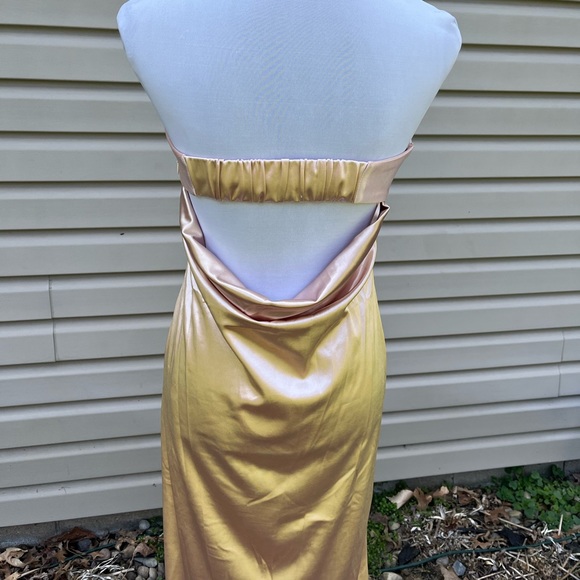 NWT Champagne Satin Strapless Tube Open Back Bodycon Cocktail Maxi Dresses - Picture 15 of 16